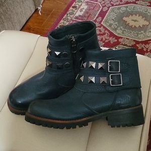KLR 9 BLUE Like New LEATHER BOOTIES BOOTS STUDDED or Not